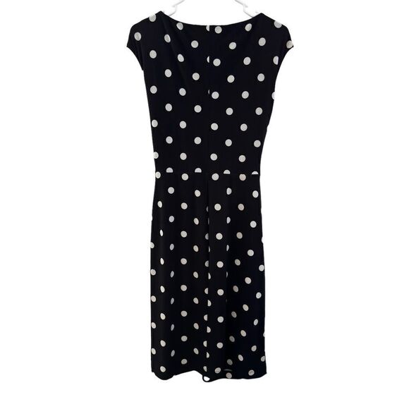 Lauren Ralph Lauren Polka Dot Dress Black Gathered Waist Bodycon Flattering Sz 6 - Picture 2 of 5